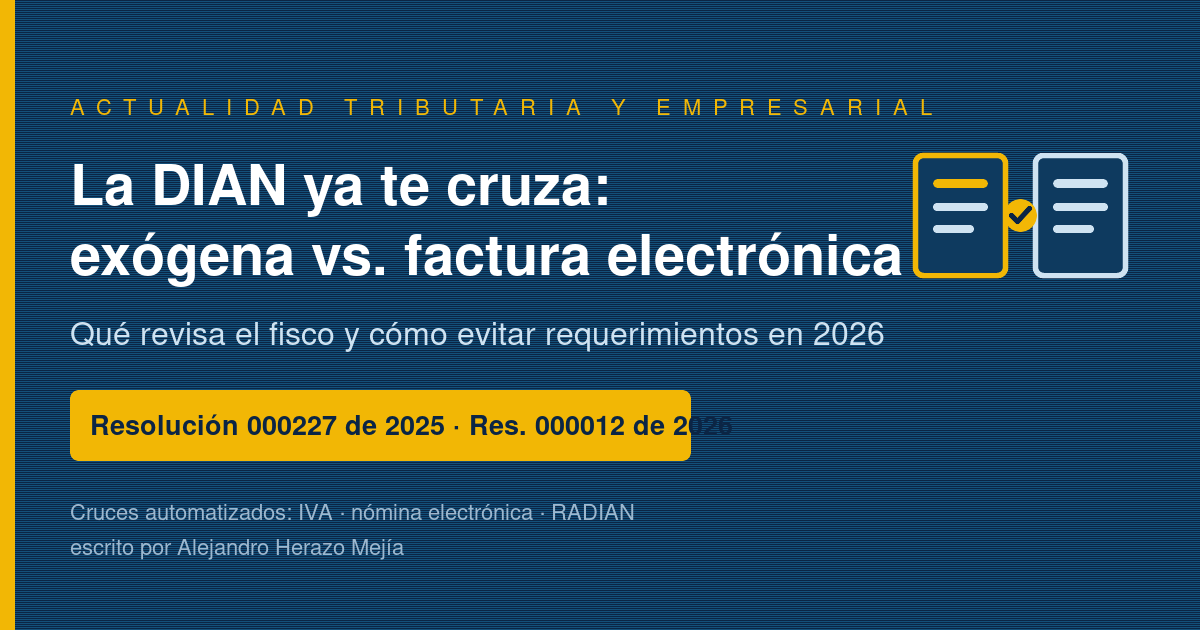 La DIAN ya te cruza: exógena vs. factura electrónica, y cómo evitar requerimientos en 2026 — escrito por Alejandro Herazo Mejía