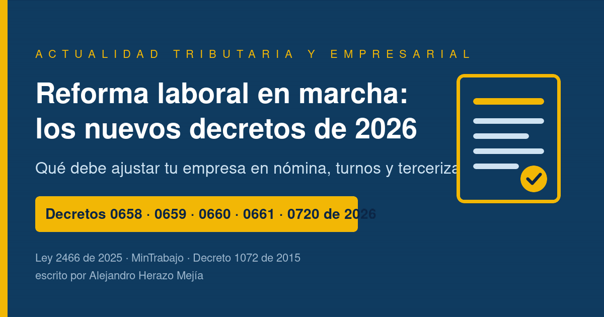 Reforma laboral en marcha: los nuevos decretos reglamentarios (0658 a 0661 y 0720 de 2026) y qué debe ajustar tu empresa ya — escrito por Alejandro Herazo Mejía