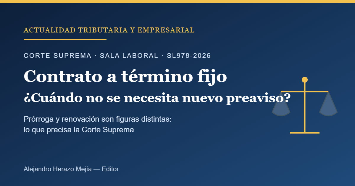 Contrato a término fijo: Corte Suprema precisa cuándo no se necesita nuevo preaviso (SL978-2026) — escrito por Alejandro Herazo Mejía