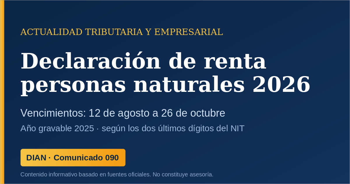 Declaración de renta de personas naturales 2026: los plazos arrancan el 12 de agosto