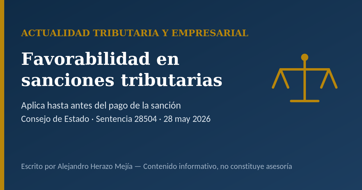 Estudio de caso: la favorabilidad en sanciones tributarias aplica hasta antes de pagar la multa — escrito por Alejandro Herazo Mejía